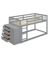 Twin Over Bunk Bed With 4 Drawers And 3 Shelves