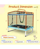Sugift 6 Feet Rectangle Trampoline with Swing Horizontal Bar and Safety Net
