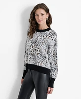 Dkny Women's Faux-Fur Animal-Print Crewneck Sweater