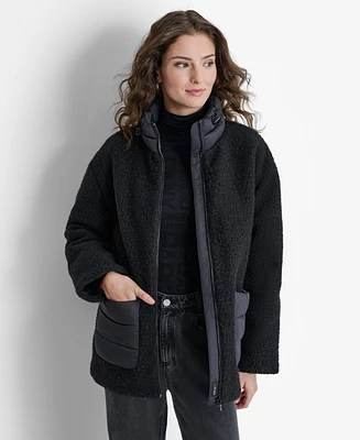 Dkny Women's Faux-Shearling Contrast Stand-Collar Jacket