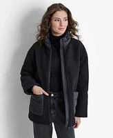 Dkny Women's Faux-Shearling Contrast Stand-Collar Jacket