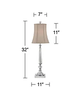 Belardo Traditional Luxury Style Console Table Lamp 32" Tall Clear Crystal Glass Taupe Bell Shade Decor for Living Room Bedroom House Bedside Nightsta