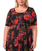 Msk Plus Printed Round-Neck Midi Jersey Dress