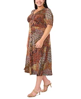 Msk Plus Printed V-Neck Button-Front Jersey Dress