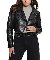 Guess Women's Rochelle Cropped Faux-Leather Moto Jacket