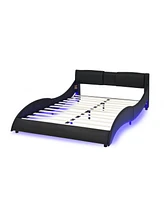 Streamdale Furniture Modern Faux Leather Upholstered Bed Frame with Rgb Led Lighting