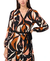 Msk Petite Printed Faux-Wrap Long-Sleeve Maxi Dress