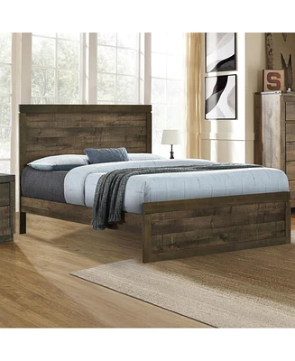 Simplie Fun Vintage Farmhouse Queen Platform Bed with Wooden Slats, No Box Spring