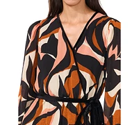 Msk Petite Printed Faux-Wrap Long-Sleeve Maxi Dress