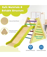 Sugift 2-in-1 Wooden Triangle Climber Set with Gradient Adjustable Slide