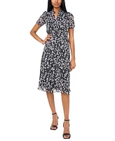 Msk Petite Printed Smocked Midi Dress