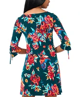 Msk Petite Floral-Print 3/4-Sleeve Shift Dress