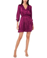 Msk Petite V-Neck Smocked Fit & Flare Long-Sleeve Dress