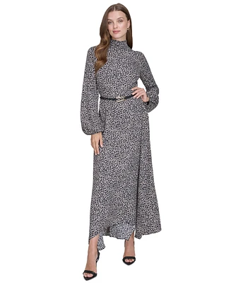 Halston Women's Smock-Neck Long-Sleeve Belted Chiffon Dress