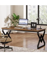 Tribesigns Executive Desk, Office Desk with Extra Thickened Wooden Tabletop and Metal Frame, Large 63 Inches Computer Desk Writing Table Study Desk fo