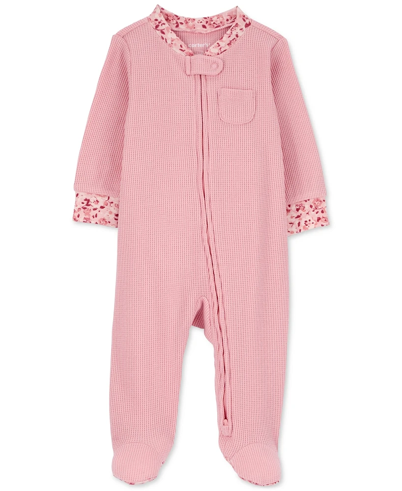 Carter's Baby Girls Printed-Trim Thermal Zip One-Piece