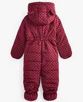 First Impressions Baby Girls Hooded Flocked Hearts Footed Snowsuit, Created for Macy's