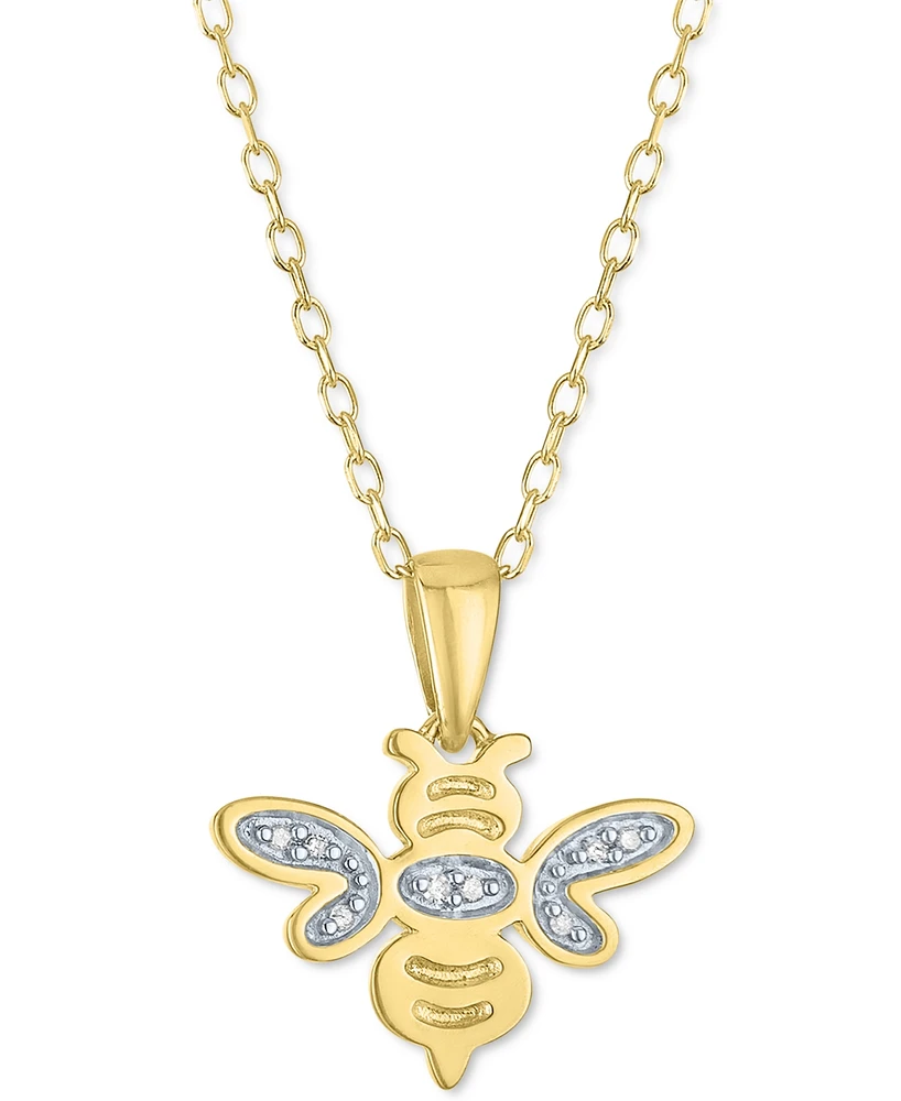 Diamond Accent Bee Pendant Necklace in 14k Gold-Plated Sterling Silver, 16" + 2" extender - Gold