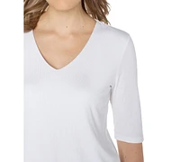 Liverpool Los Angeles Women's V-Neck Elbow-Sleeve Knit Top