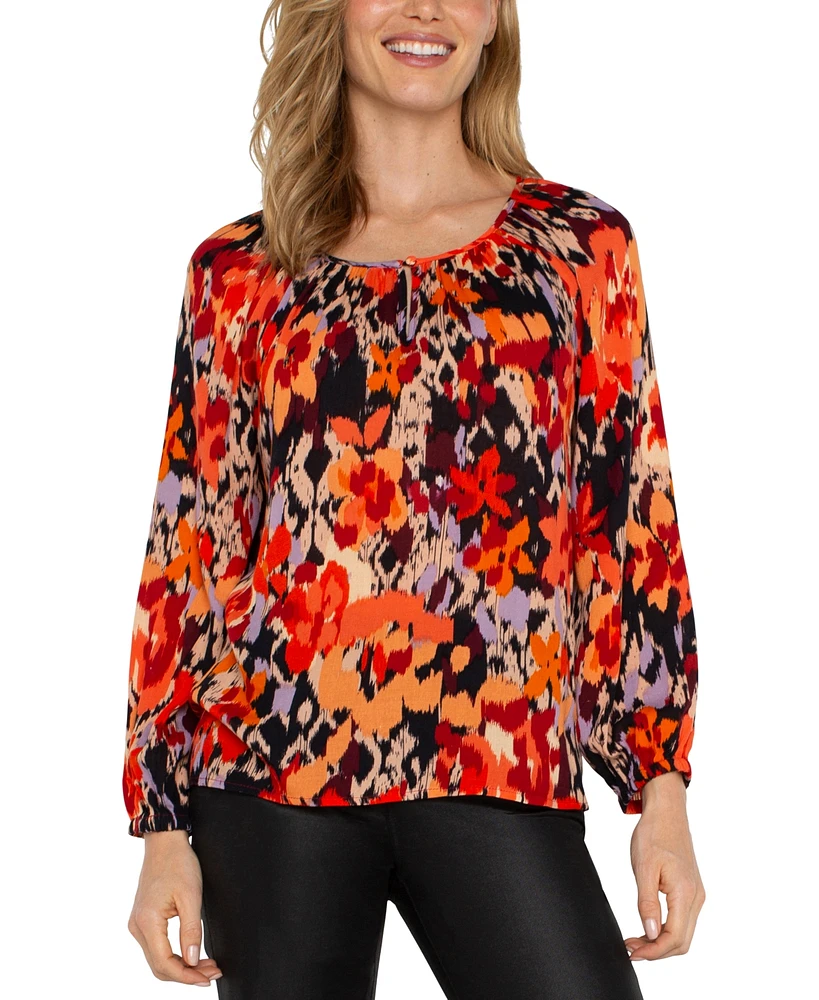 Liverpool Los Angeles Women's Floral-Print Scoop-Neck Top