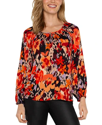 Liverpool Los Angeles Women's Floral-Print Scoop-Neck Top