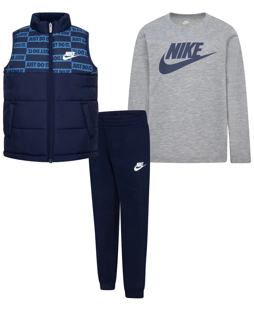 Nike Little Boys Vest, Logo T-Shirt & Fleece Pants, 3 Piece Set