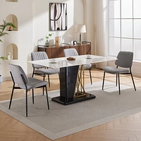 Streamdale Furniture Modern Retro Linen Dining Chairs Set of 2 with Bentwood & Adjustable Feet