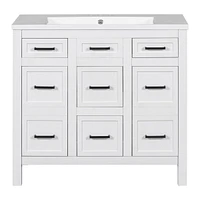 36" Bathroom Vanity Cabinet with Resin Integrated Sink - 4 Drawers, 2 Doors