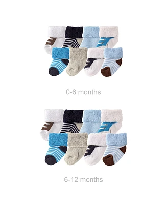 Luvable Friends Baby Boys Grow with Me Cotton Terry Socks, Blue Athletic, 0-6 and 6-12 Months