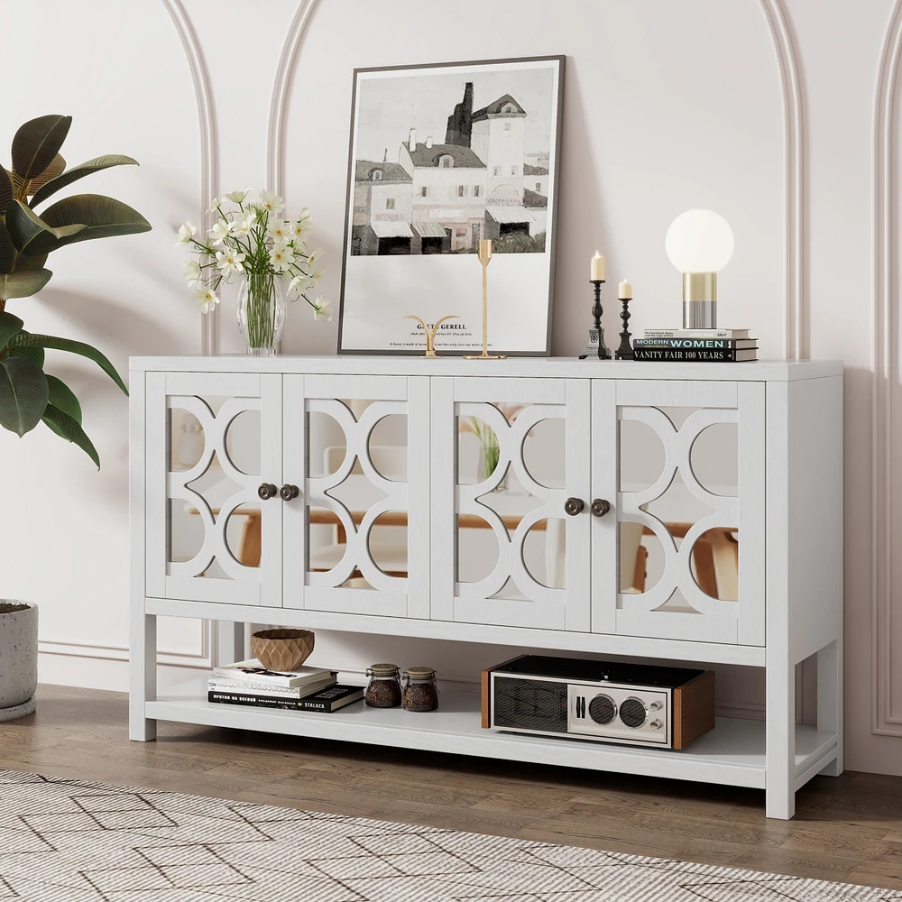 Streamdale Furniture Elegant Retro Console Cabinet with Mirrored Doors and Warm Wood Accents