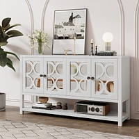 Simplie Fun Elegant Retro Console Cabinet with Mirrored Doors and Warm Wood Accents