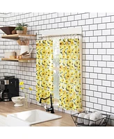 Sunny Sunflower Print Semi-Sheer Rod Pocket Kitchen Curtain Valance and Tiers Set