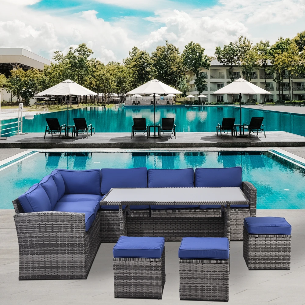 Simplie Fun 7-Piece All-Weather Rattan Patio Sectional Set