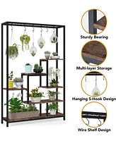 Tribesigns 5-Tier Tall Indoor Plant Stand, 70.9 inches Large Metal Plant Shelf with 6PC S Hanging Hooks, Multi-Purpose Flower Bonsai Pots Display Rack