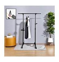 Compact Clothing Rack with Shelves and Wheels