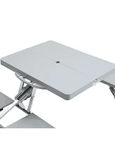 Folding Picnic Table and Chairs with Umbrella, Gray
