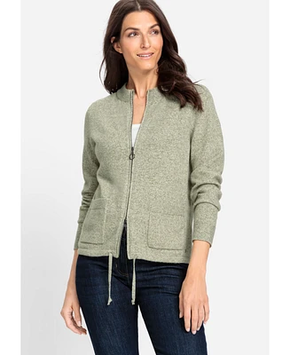 Olsen Women's Zip Front Melange Yarn Cardigan