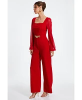 Quiz Women's Scuba Crepe Chiffon Sleeve Jumpsuit