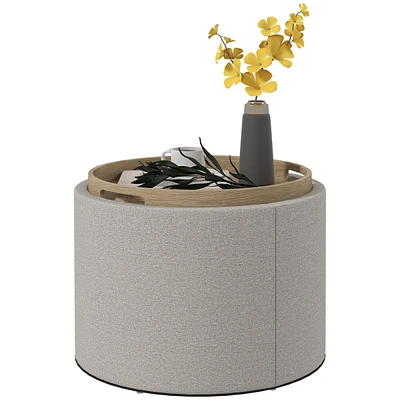 Simplie Fun Round Storage Ottoman Coffee Table with Flip Top Tray, Gray