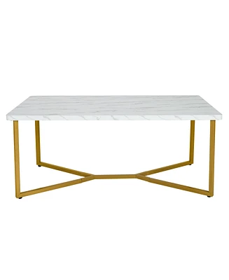 Sugift White Faux Marble Coffee Table with Gold Finished Metal Frame