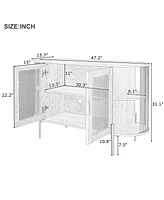 Elegant Curved Dining Cabinet with Woven Rattan Doors (Black)
