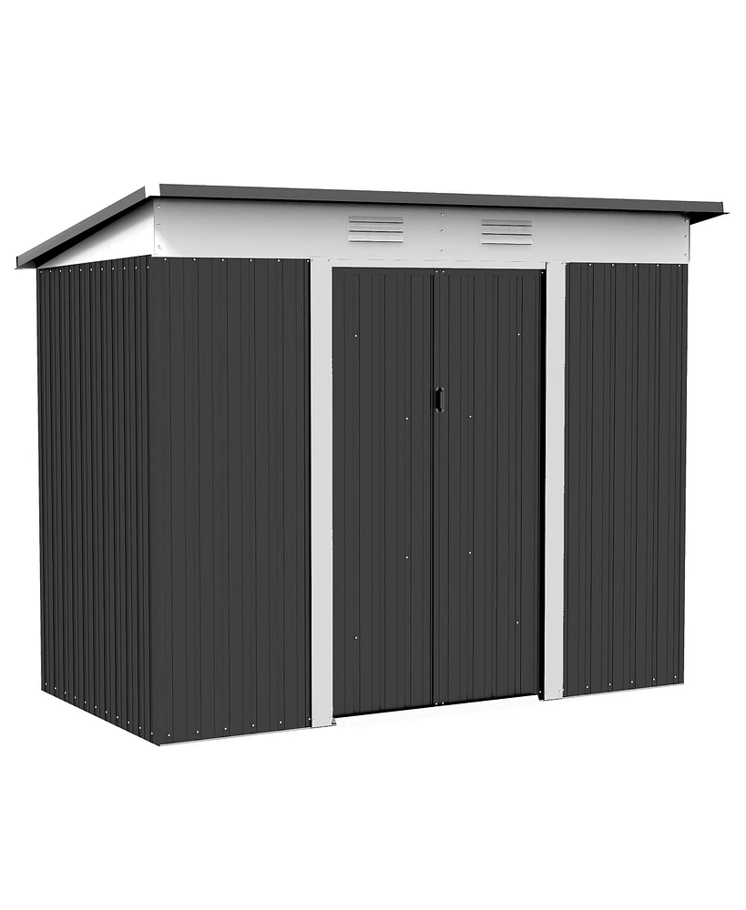 Outsunny 8' x 4' Metal Outdoor Garden Storage Shed w/ Vents, Dark Grey