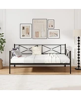 Gymax Metal Daybed Frame Twin Size Mattress Foundation w/ Metal Slat Support Black