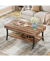 Tribesigns Farmhouse Coffee Table with Storage, 2-Tier Rustic Living Room Table Industrial Center Table Wooden Low Rectangle Cocktail Tea Table, Oak &