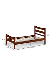 Gymax Twin Size Platform Bed Frame Foundation w/Headboard &Wood Slat Support Walnut