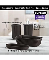 Superio Decorative Plastic Bathroom Accessories Set, Taupe (Set of 4)