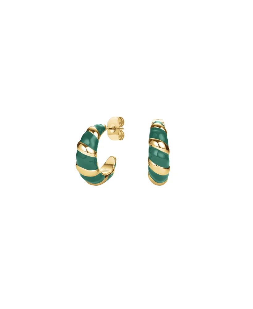 Rosefield Emerald Croissant Hoops In 14K Yellow Gold Plated Stainless Steel