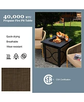 Sugift 25 Inch 40000 Btu Propane Fire Pit Table with Lid and Fire Glass