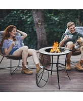 Sugift 23.5 Inches Round Fire Pit Table with Mesh Cover and Fire Poker