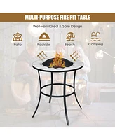 Sugift 23.5 Inches Round Fire Pit Table with Mesh Cover and Fire Poker